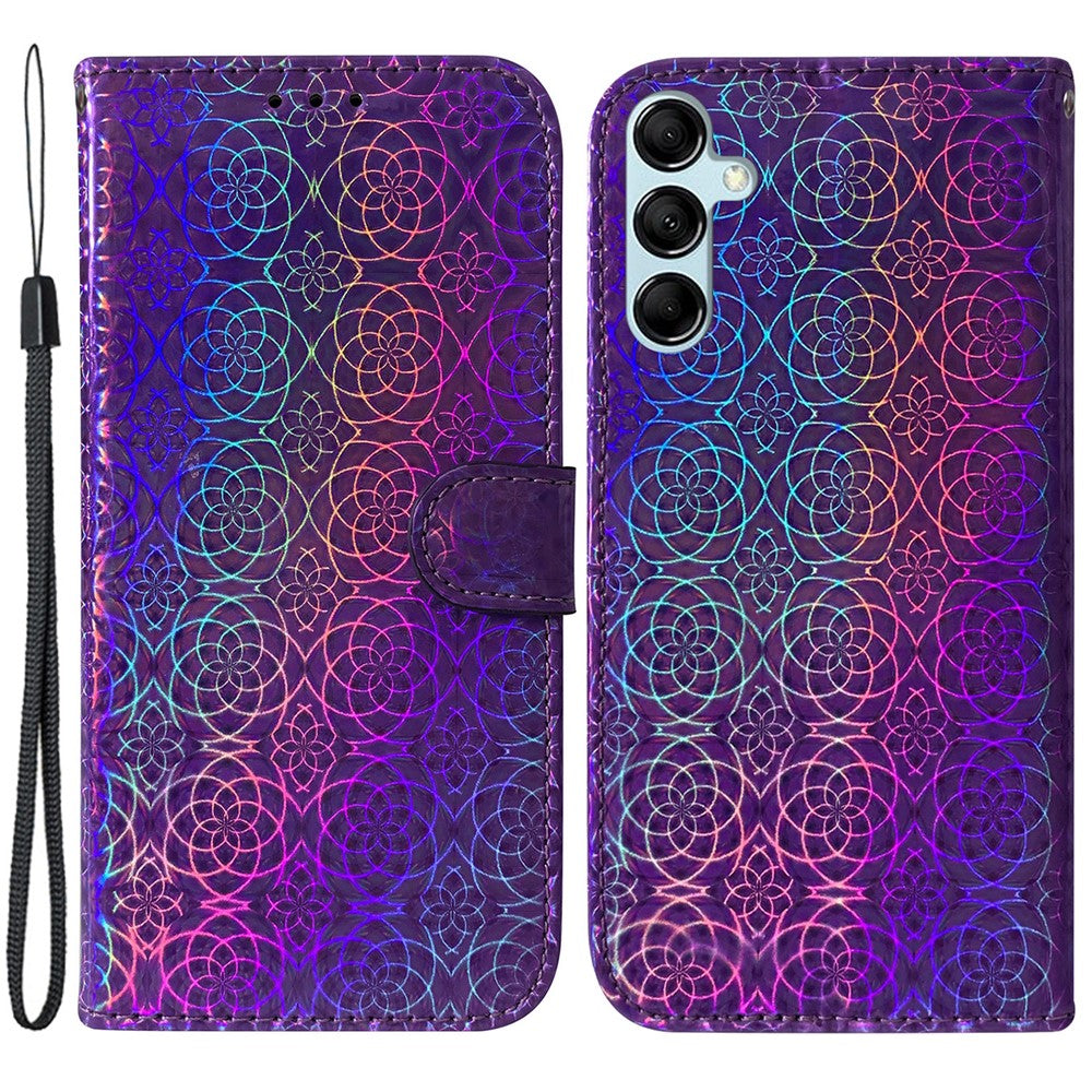 For Samsung Galaxy M54 5G / F54 5G Leather Wallet Case Dazzling Flower Pattern Phone Stand Cover - Purple