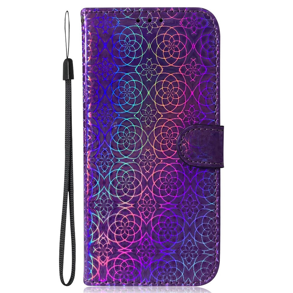 For Samsung Galaxy M54 5G / F54 5G Leather Wallet Case Dazzling Flower Pattern Phone Stand Cover - Purple
