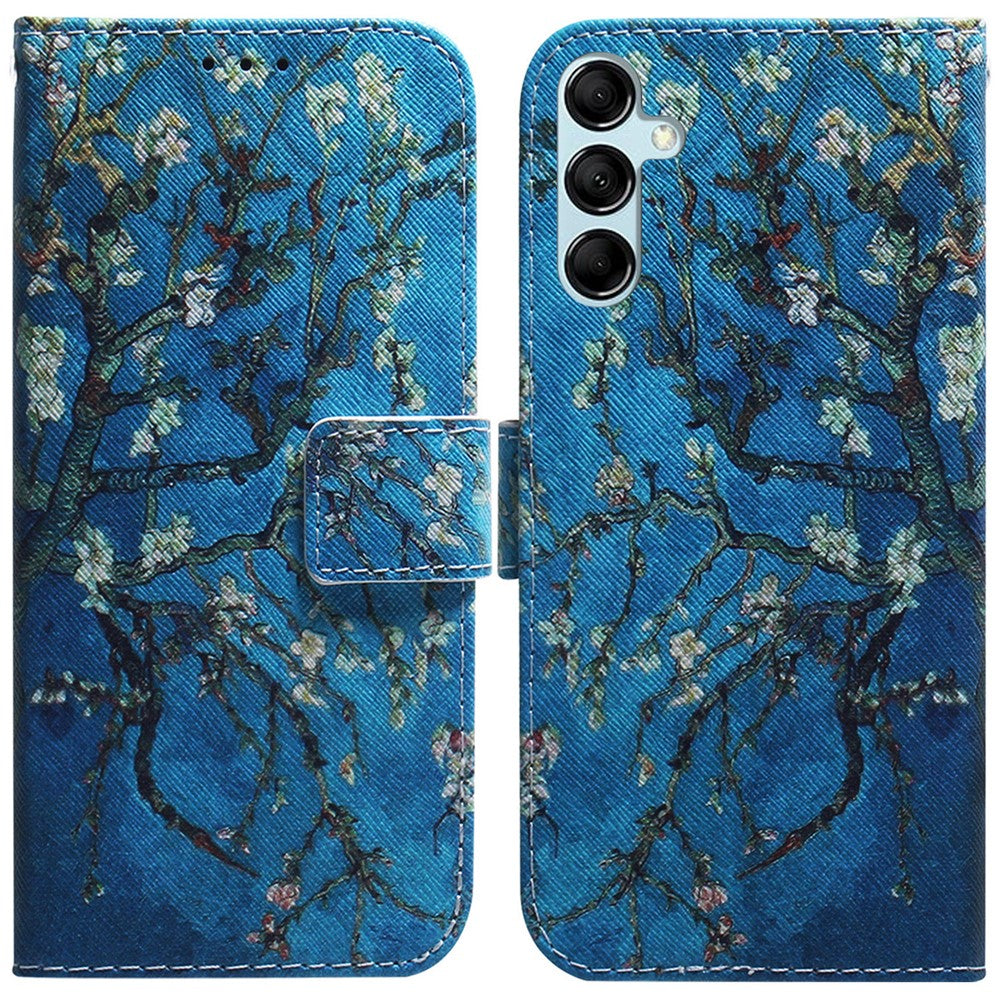 For Samsung Galaxy M54 5G / F54 5G PU Leather Stand Phone Case Pattern Printing Wallet Cover - Apricot Flowers