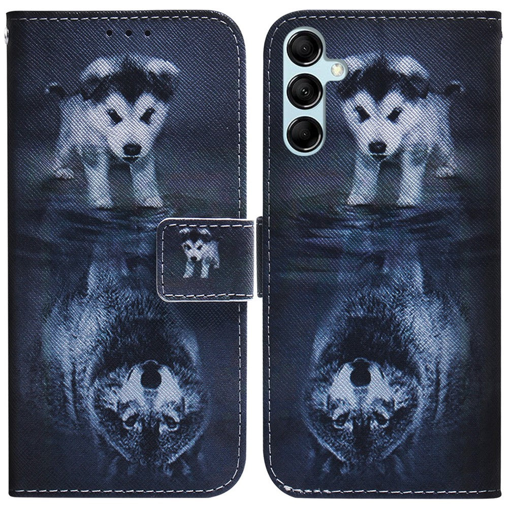 For Samsung Galaxy M54 5G / F54 5G PU Leather Stand Phone Case Pattern Printing Wallet Cover - Dog and Wolf