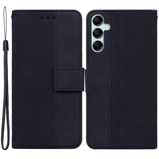 For Samsung Galaxy M54 5G / F54 5G Wallet PU Leather Cover Geometry Imprinted Stand Phone Case - Black