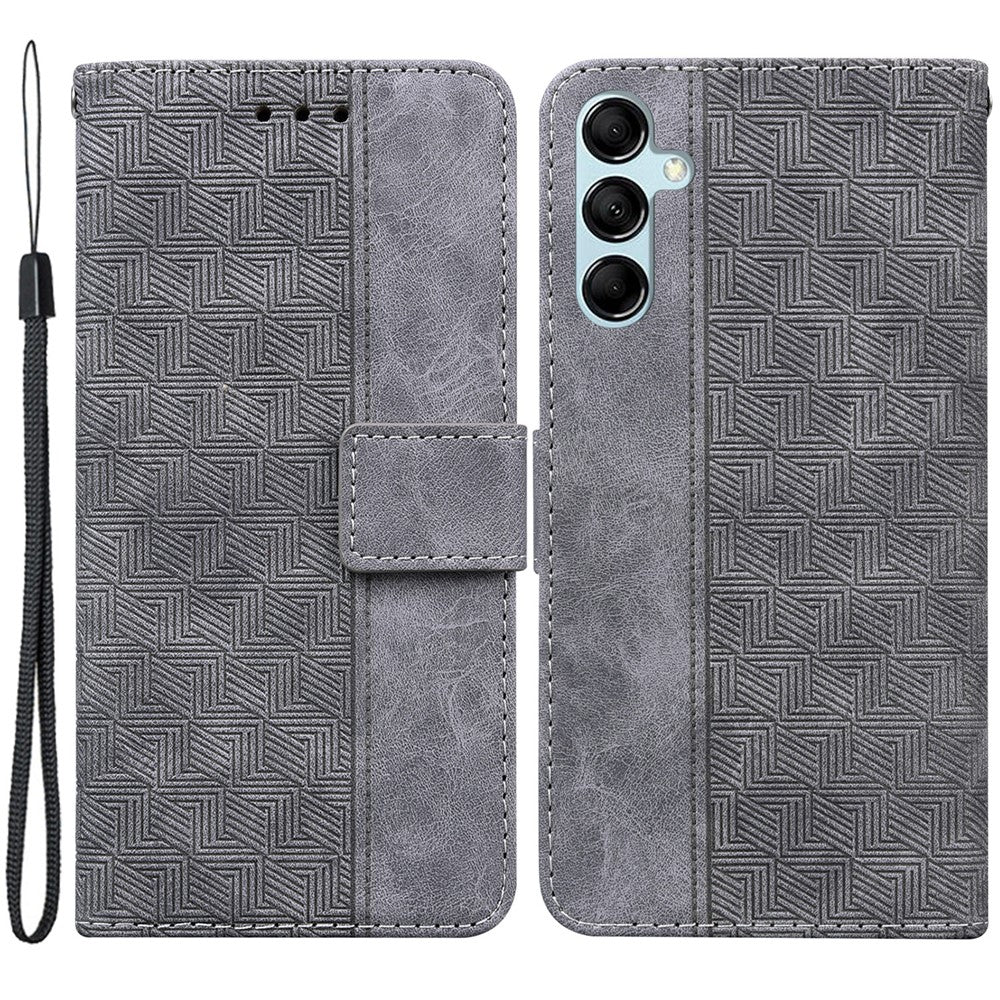 For Samsung Galaxy M54 5G / F54 5G Wallet PU Leather Cover Geometry Imprinted Stand Phone Case - Grey