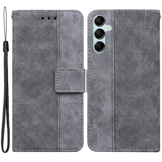 For Samsung Galaxy M54 5G / F54 5G Wallet PU Leather Cover Geometry Imprinted Stand Phone Case - Grey
