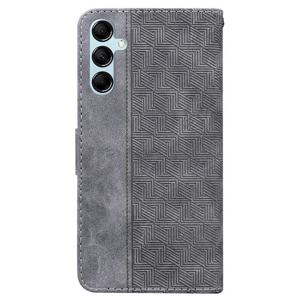 For Samsung Galaxy M54 5G / F54 5G Wallet PU Leather Cover Geometry Imprinted Stand Phone Case - Grey