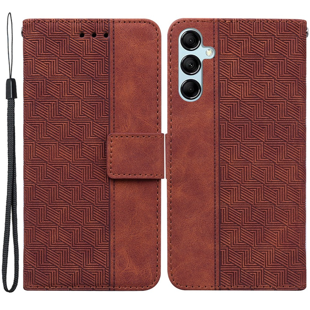 For Samsung Galaxy M54 5G / F54 5G Wallet PU Leather Cover Geometry Imprinted Stand Phone Case - Brown