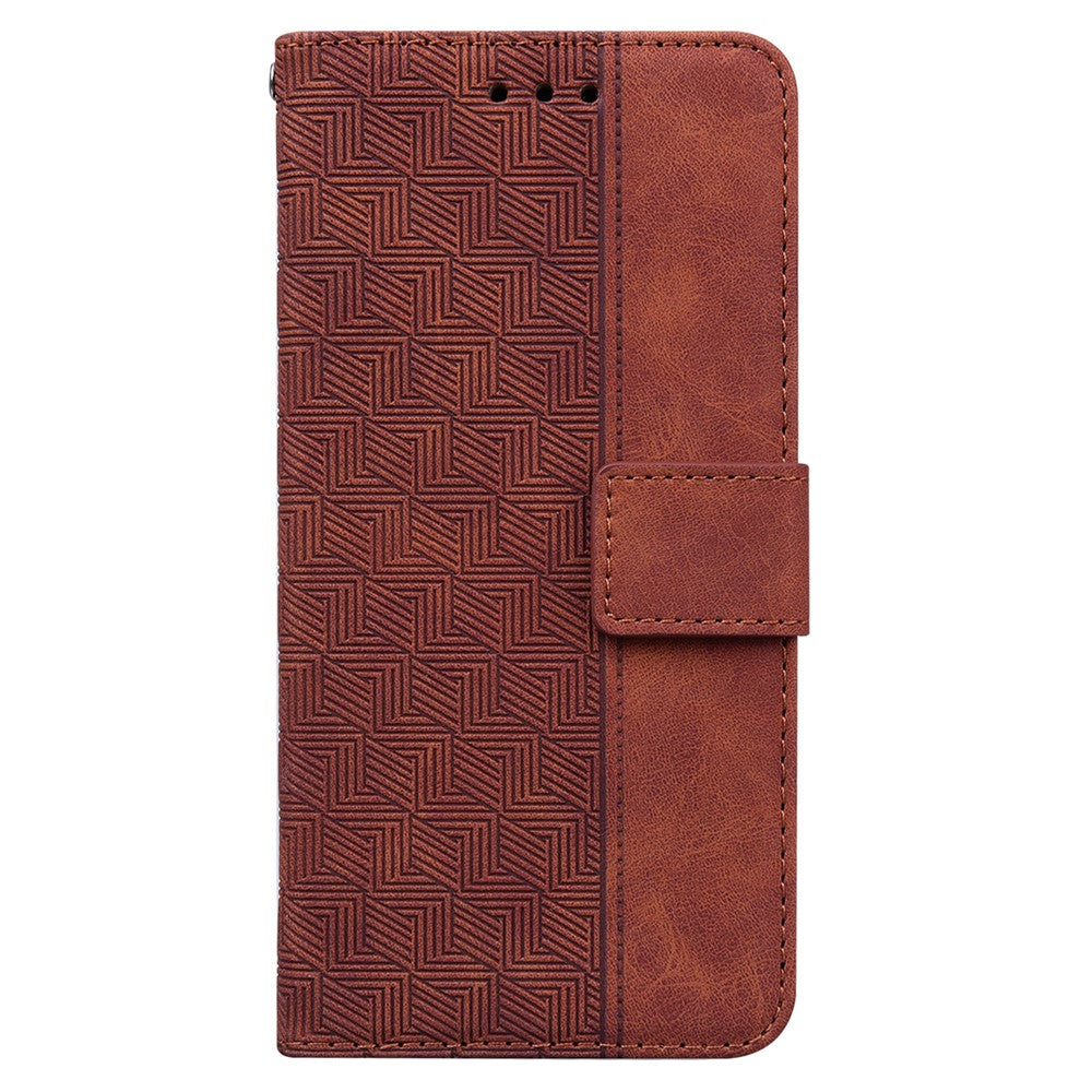 For Samsung Galaxy M54 5G / F54 5G Wallet PU Leather Cover Geometry Imprinted Stand Phone Case - Brown