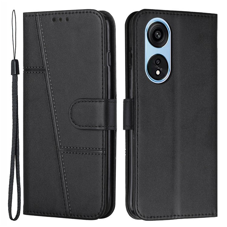 Leather Phone Case for Oppo A1 5G / A98 5G / F23 5G , Stand Wallet Flip Cover with Strap - Black