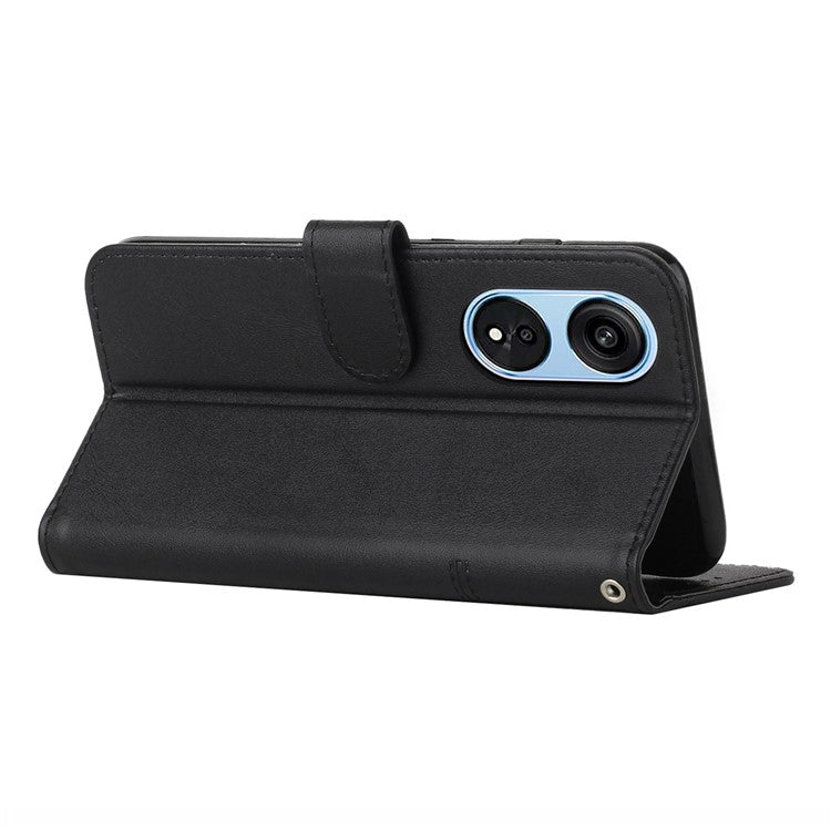 Leather Phone Case for Oppo A1 5G / A98 5G / F23 5G , Stand Wallet Flip Cover with Strap - Black