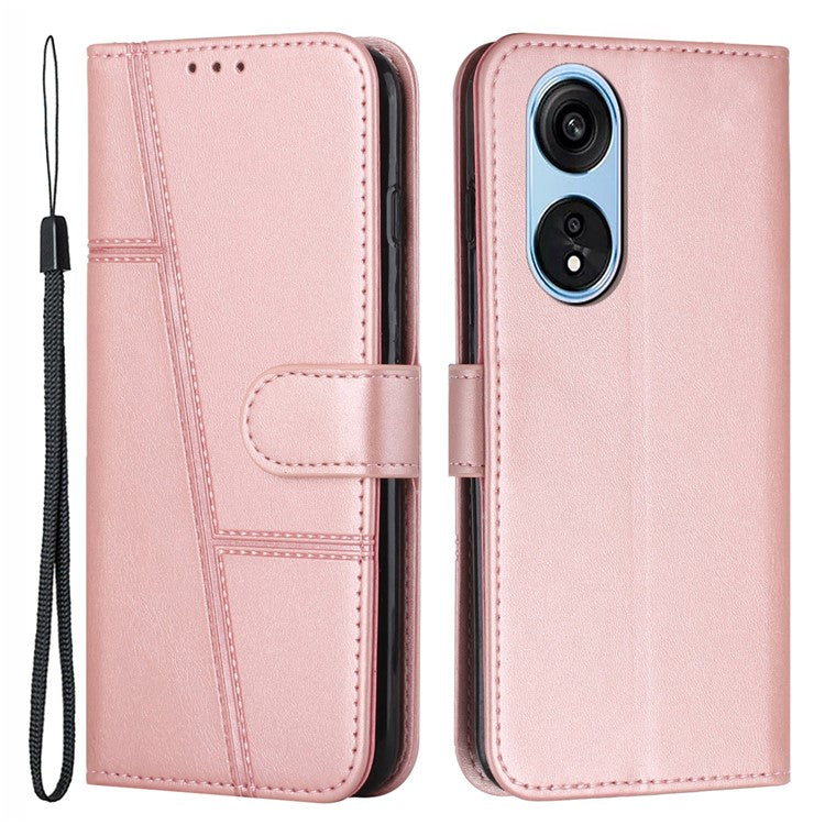 Leather Phone Case for Oppo A1 5G / A98 5G / F23 5G , Stand Wallet Flip Cover with Strap - Rose Gold