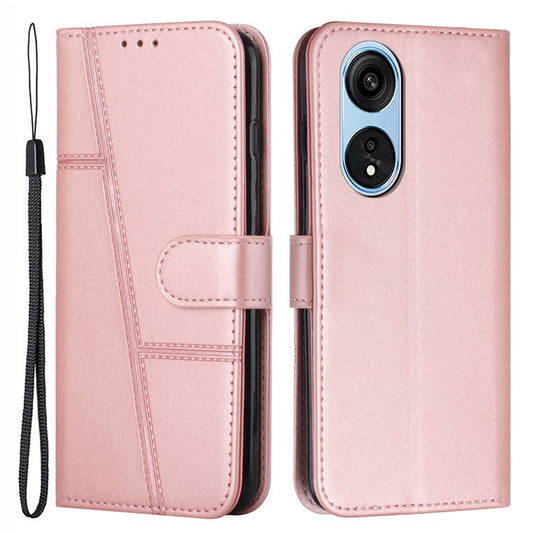 Leather Phone Case for Oppo A1 5G / A98 5G / F23 5G , Stand Wallet Flip Cover with Strap - Rose Gold