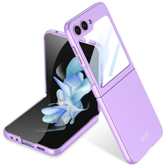 GKK For Samsung Galaxy Z Flip5 5G Hard PC Phone Case Ultra Thin Cover with Tempered Glass Screen Film - Purple