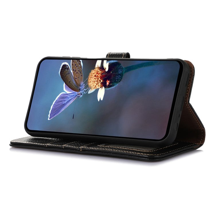 For Asus Zenfone 10 5G / 9 5G Genuine Cow Leather Cover RFID Blocking Wallet Stand Phone Case - Black