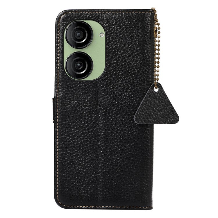 For Asus Zenfone 10 5G / 9 5G Genuine Cow Leather Cover RFID Blocking Wallet Stand Phone Case - Black