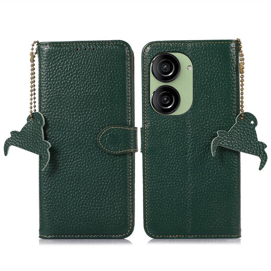 For Asus Zenfone 10 5G / 9 5G Genuine Cow Leather Cover RFID Blocking Wallet Stand Phone Case - Green