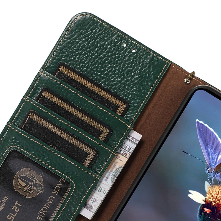 For Asus Zenfone 10 5G / 9 5G Genuine Cow Leather Cover RFID Blocking Wallet Stand Phone Case - Green