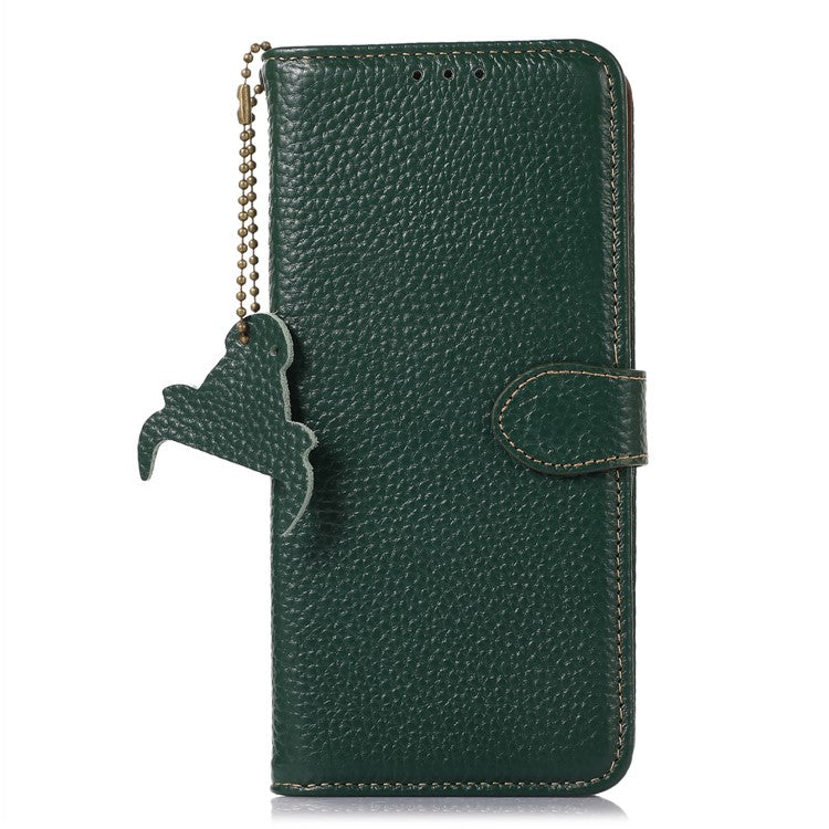 For Asus Zenfone 10 5G / 9 5G Genuine Cow Leather Cover RFID Blocking Wallet Stand Phone Case - Green