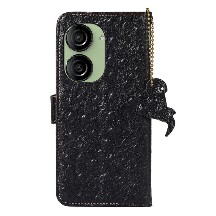 For Asus Zenfone 10 5G / 9 5G Genuine Cowhide Leather Phone Cover RFID Blocking Wallet Stand Case - Black