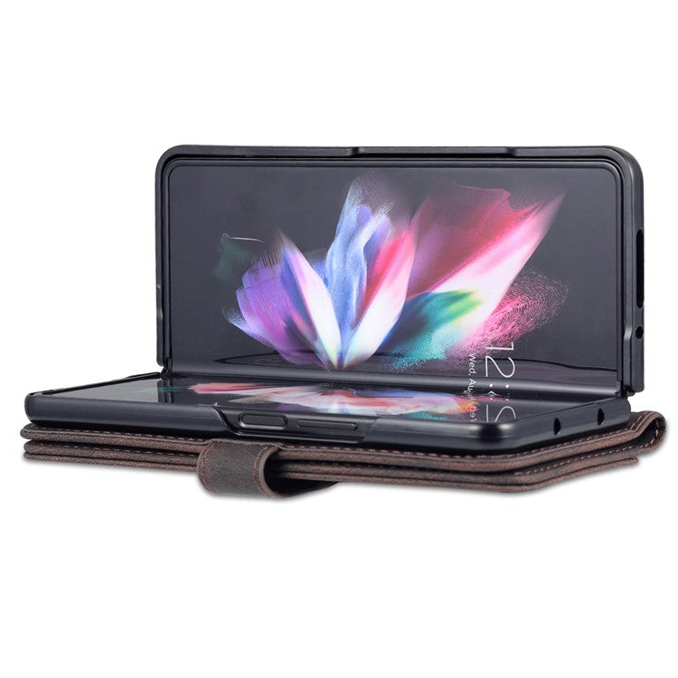 AZNS For Samsung Galaxy Z Fold5 5G PU Leather Wallet Phone Case Kickstand Shockproof Cover - Brown