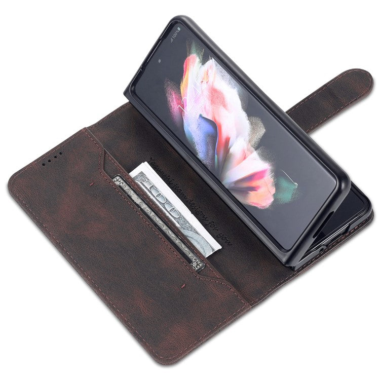 AZNS For Samsung Galaxy Z Fold5 5G PU Leather Wallet Phone Case Kickstand Shockproof Cover - Brown