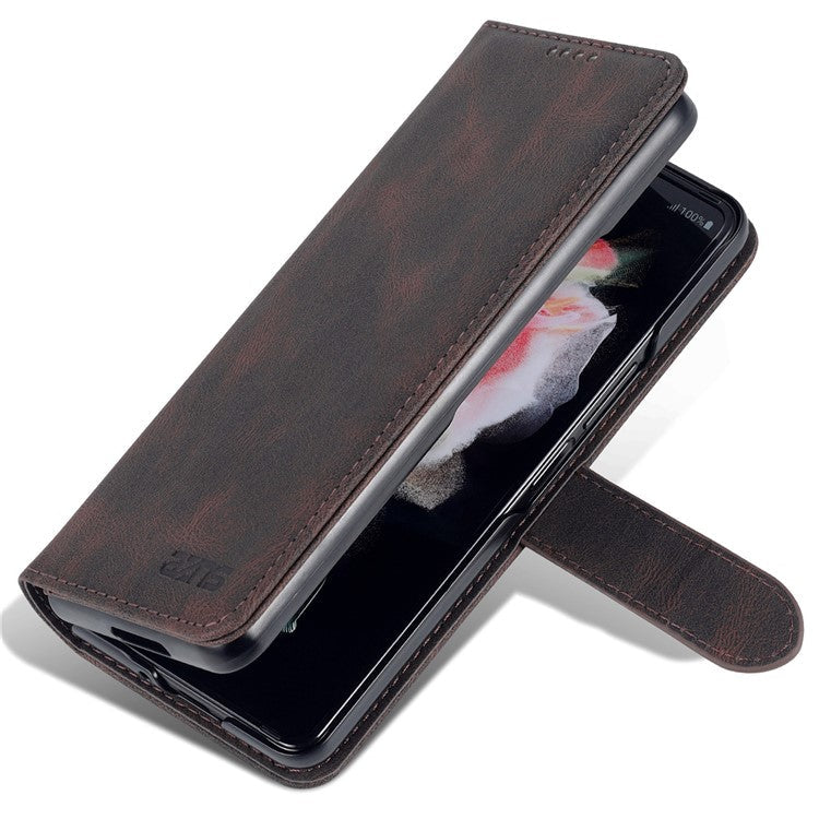 AZNS For Samsung Galaxy Z Fold5 5G PU Leather Wallet Phone Case Kickstand Shockproof Cover - Brown
