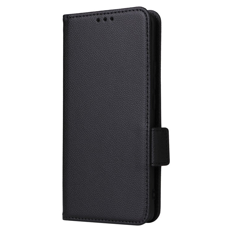 Shockproof Wallet Phone Case for Oppo Reno10 5G CPH2531 (Global) / Reno10 Pro 5G CPH2525 (Global) Litchi Texture PU Leather Flip Stand Cover with Strap - Black