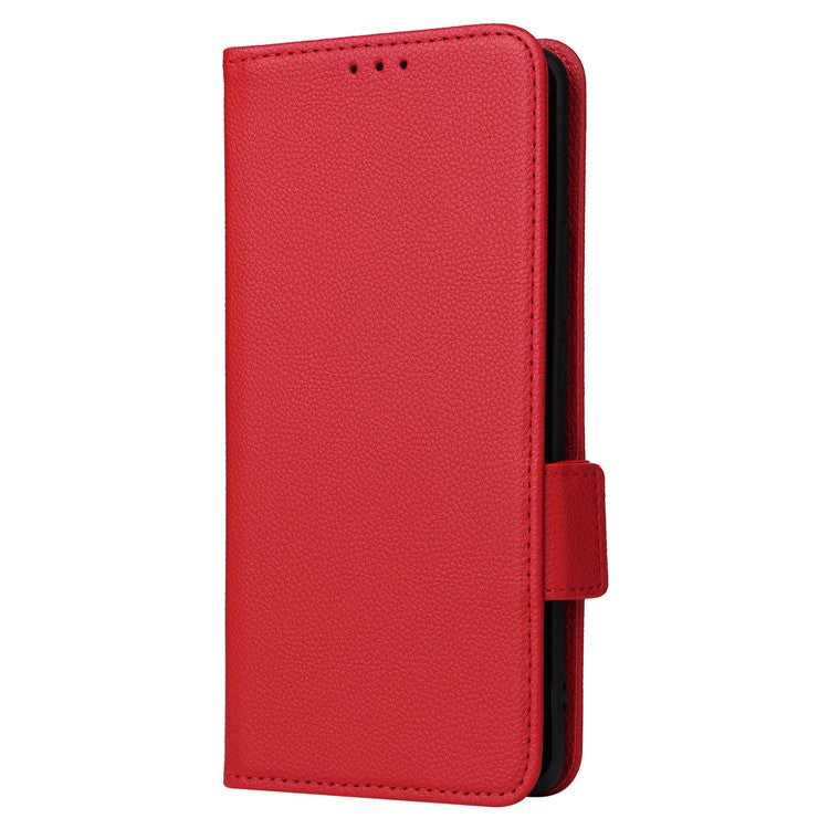Shockproof Wallet Phone Case for Oppo Reno10 5G CPH2531 (Global) / Reno10 Pro 5G CPH2525 (Global) Litchi Texture PU Leather Flip Stand Cover with Strap - Red