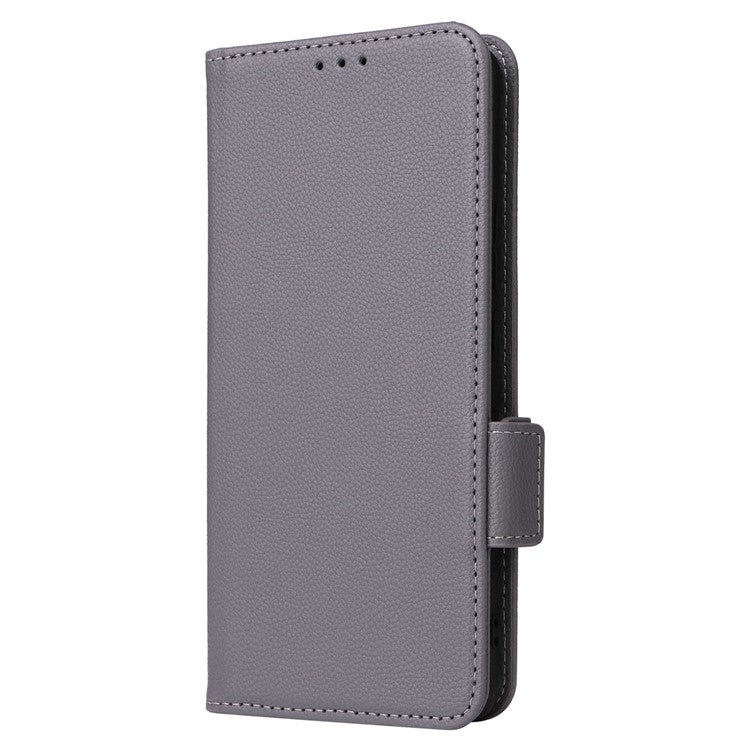 Shockproof Wallet Phone Case for Oppo Reno10 5G CPH2531 (Global) / Reno10 Pro 5G CPH2525 (Global) Litchi Texture PU Leather Flip Stand Cover with Strap - Grey