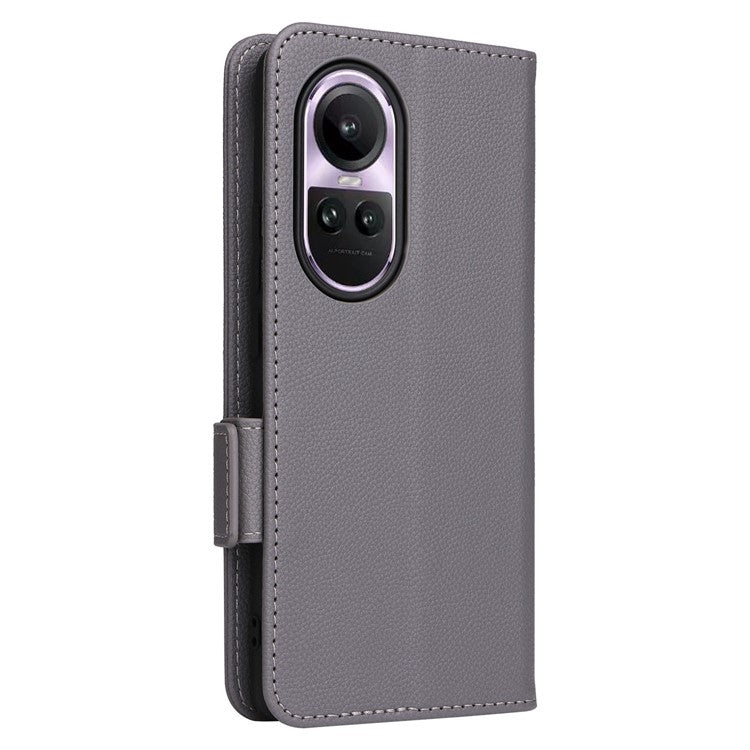 Shockproof Wallet Phone Case for Oppo Reno10 5G CPH2531 (Global) / Reno10 Pro 5G CPH2525 (Global) Litchi Texture PU Leather Flip Stand Cover with Strap - Grey