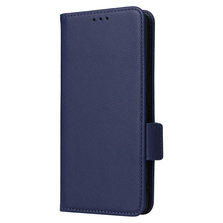 Shockproof Wallet Phone Case for Oppo Reno10 5G CPH2531 (Global) / Reno10 Pro 5G CPH2525 (Global) Litchi Texture PU Leather Flip Stand Cover with Strap - Dark Blue