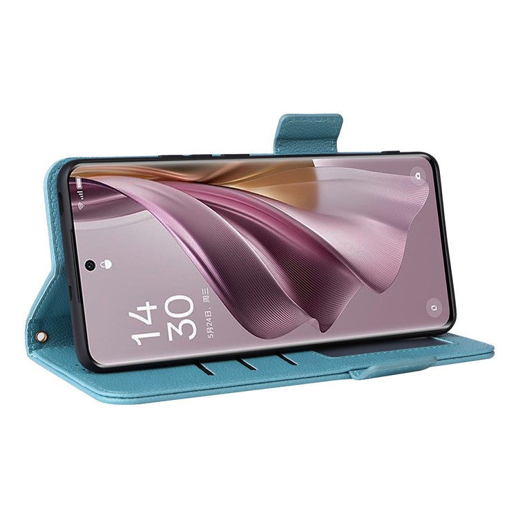 Shockproof Wallet Phone Case for Oppo Reno10 5G CPH2531 (Global) / Reno10 Pro 5G CPH2525 (Global) Litchi Texture PU Leather Flip Stand Cover with Strap - Baby Blue