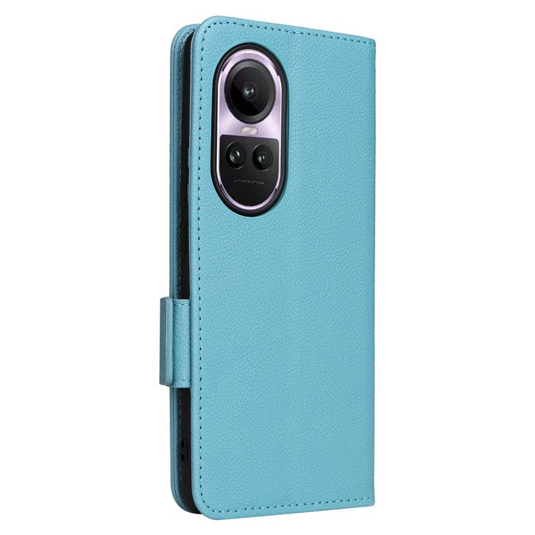 Shockproof Wallet Phone Case for Oppo Reno10 5G CPH2531 (Global) / Reno10 Pro 5G CPH2525 (Global) Litchi Texture PU Leather Flip Stand Cover with Strap - Baby Blue
