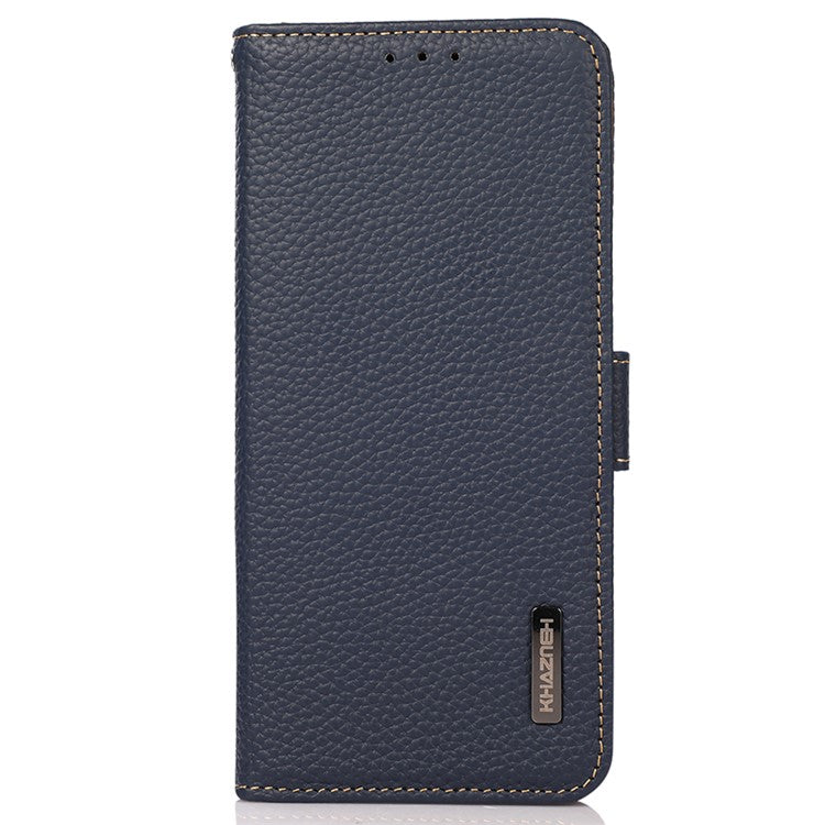KHAZNEH For Samsung Galaxy S23 FE Genuine Cow Leather Phone Case Wallet RFID Blocking Stand Cover - Blue