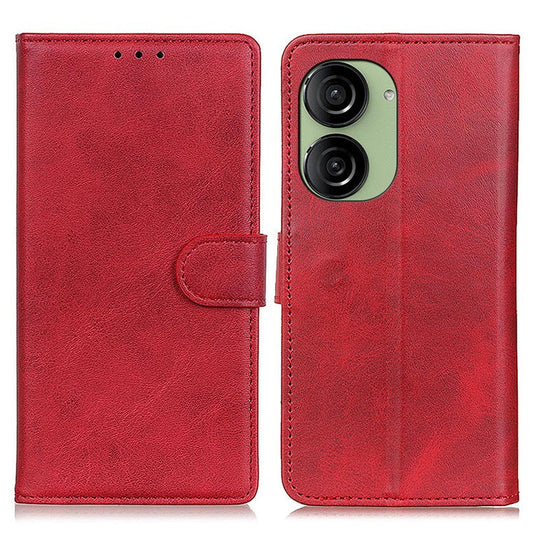 For Asus Zenfone 10 5G PU Leather Wallet Phone Case Cowhide Texture Flip Stand Cover - Red