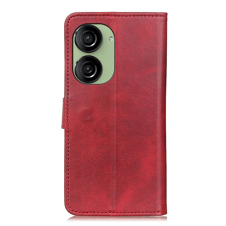 For Asus Zenfone 10 5G PU Leather Wallet Phone Case Cowhide Texture Flip Stand Cover - Red
