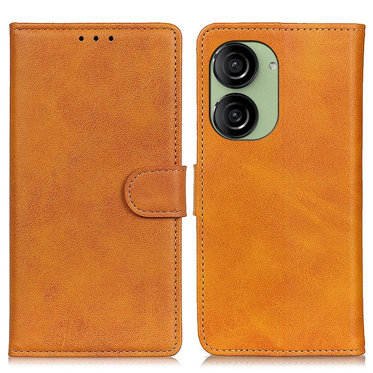 For Asus Zenfone 10 5G PU Leather Wallet Phone Case Cowhide Texture Flip Stand Cover - Brown