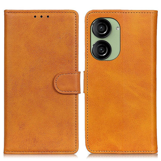 For Asus Zenfone 10 5G PU Leather Wallet Phone Case Cowhide Texture Flip Stand Cover - Brown
