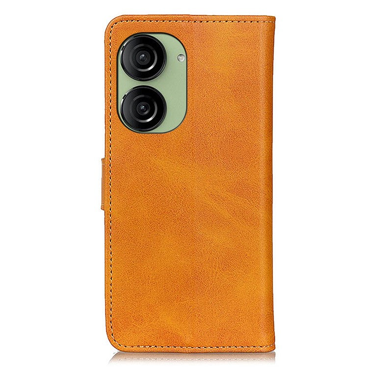 For Asus Zenfone 10 5G PU Leather Wallet Phone Case Cowhide Texture Flip Stand Cover - Brown