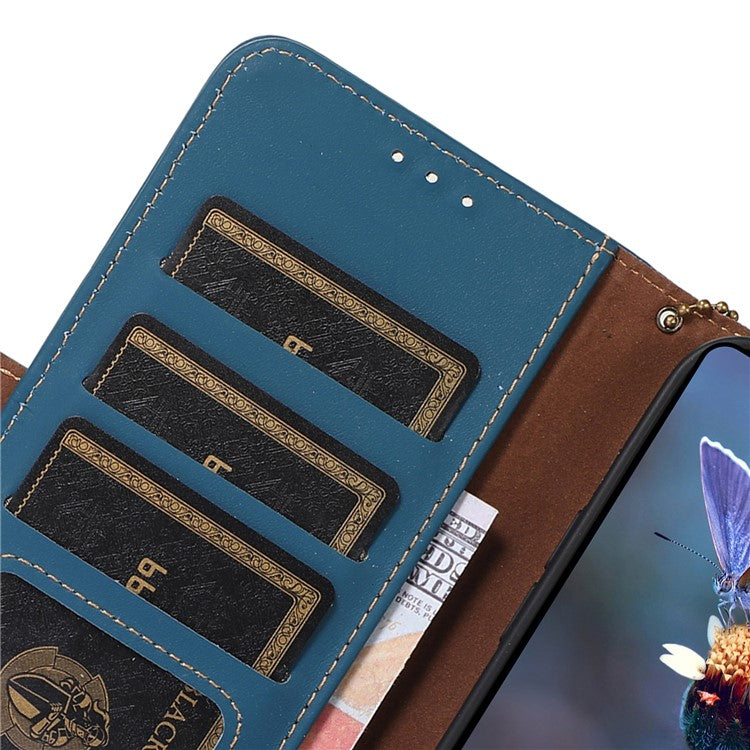 For Asus Zenfone 10 5G Silky Feeling Genuine Cow Leather Phone Cover RFID Blocking Wallet Stand Case - Blue