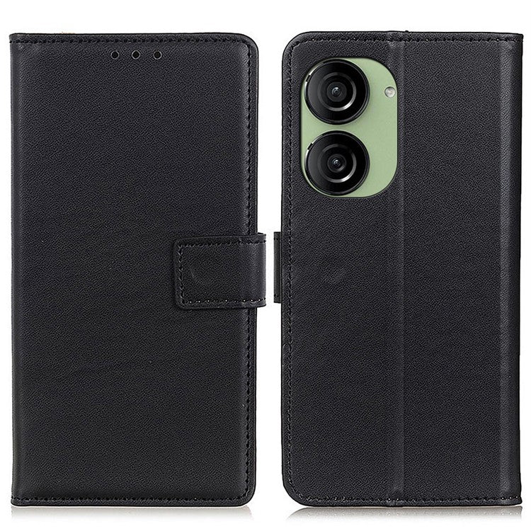 For Asus Zenfone 10 5G Textured PU Leather Cover Shockproof Wallet Stand Phone Case - Black