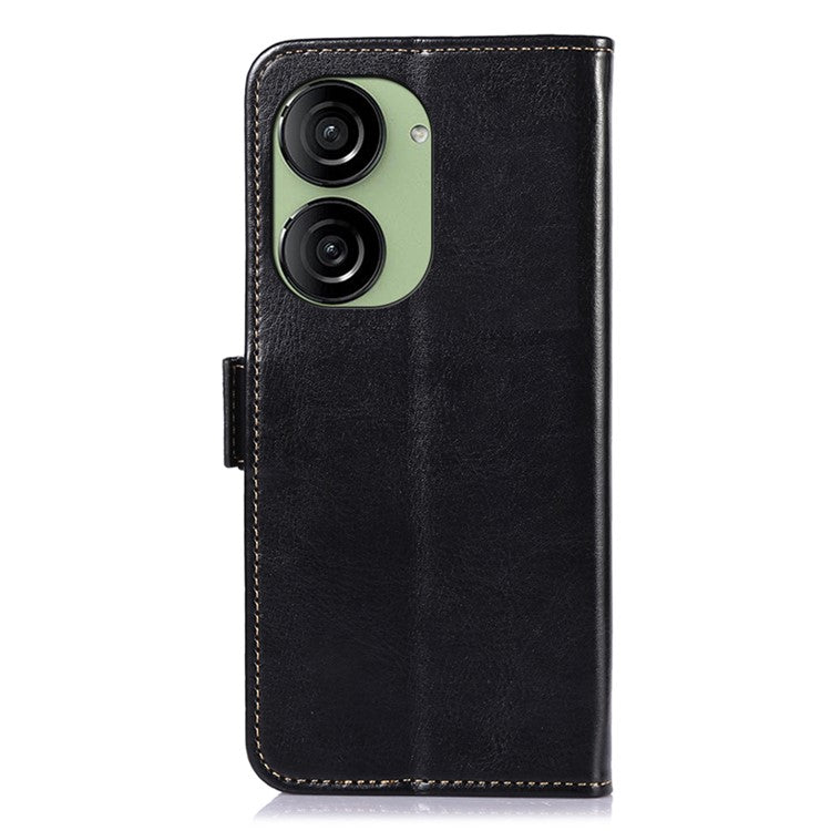 ABEEL For Asus Zenfone 10 5G Crazy Horse Texture Phone Case PU Leather Wallet Stand Cover - Black