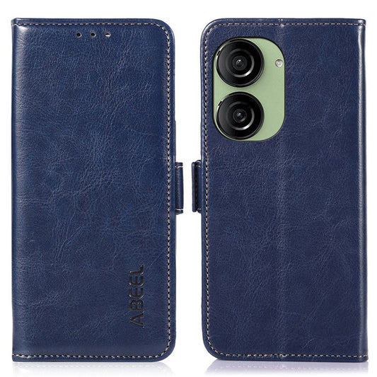 ABEEL For Asus Zenfone 10 5G Crazy Horse Texture Phone Case PU Leather Wallet Stand Cover - Blue