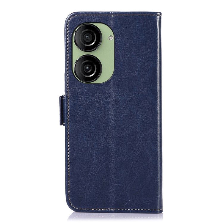 ABEEL For Asus Zenfone 10 5G Crazy Horse Texture Phone Case PU Leather Wallet Stand Cover - Blue