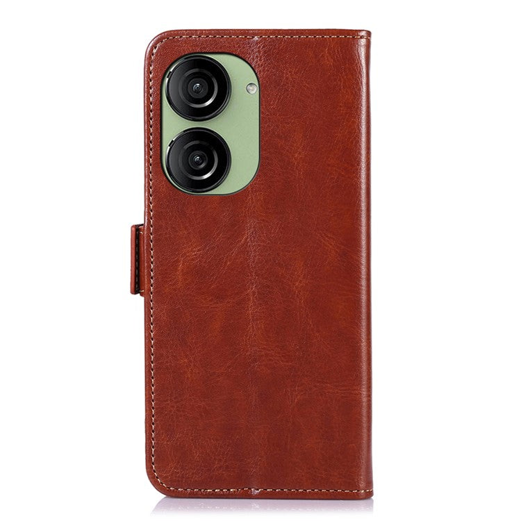 ABEEL For Asus Zenfone 10 5G Crazy Horse Texture Phone Case PU Leather Wallet Stand Cover - Brown