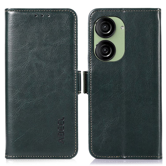 ABEEL For Asus Zenfone 10 5G Crazy Horse Texture Phone Case PU Leather Wallet Stand Cover - Green