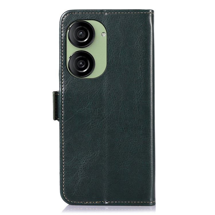 ABEEL For Asus Zenfone 10 5G Crazy Horse Texture Phone Case PU Leather Wallet Stand Cover - Green