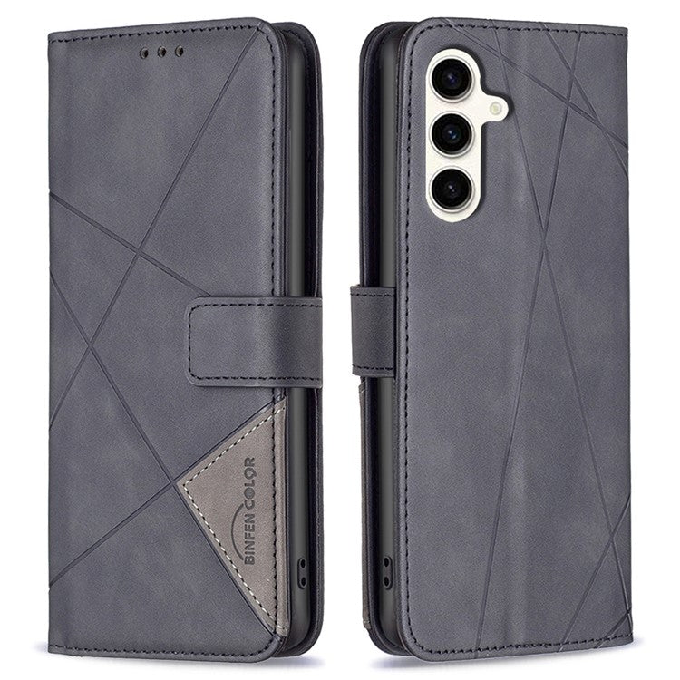 BINFEN COLOR BF05 For Samsung Galaxy S23 FE Imprinted Stand Phone Case PU Leather Wallet Cover - Black