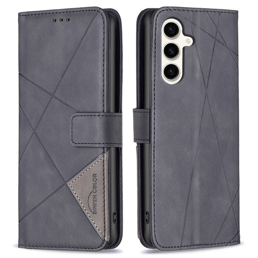 BINFEN COLOR BF05 For Samsung Galaxy S23 FE Imprinted Stand Phone Case PU Leather Wallet Cover - Black