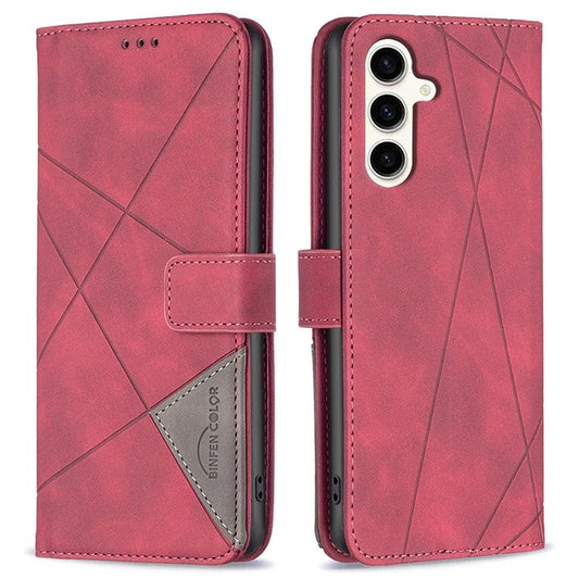 BINFEN COLOR BF05 For Samsung Galaxy S23 FE Imprinted Stand Phone Case PU Leather Wallet Cover - Red
