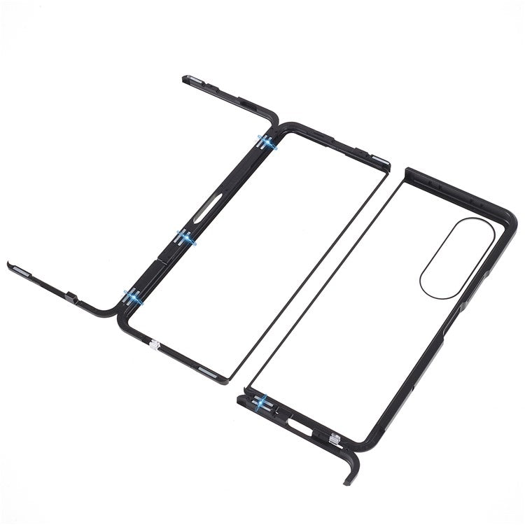For Samsung Galaxy Z Fold4 5G Phone Case Magnetic Adsorption Metal Frame + Tempered Glass Clear Phone Cover - Black