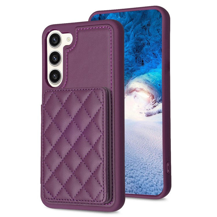 BF25 Phone Case for Samsung Galaxy S23+ Card Holder Kickstand PU Leather Coated TPU Back Cover - Dark Purple
